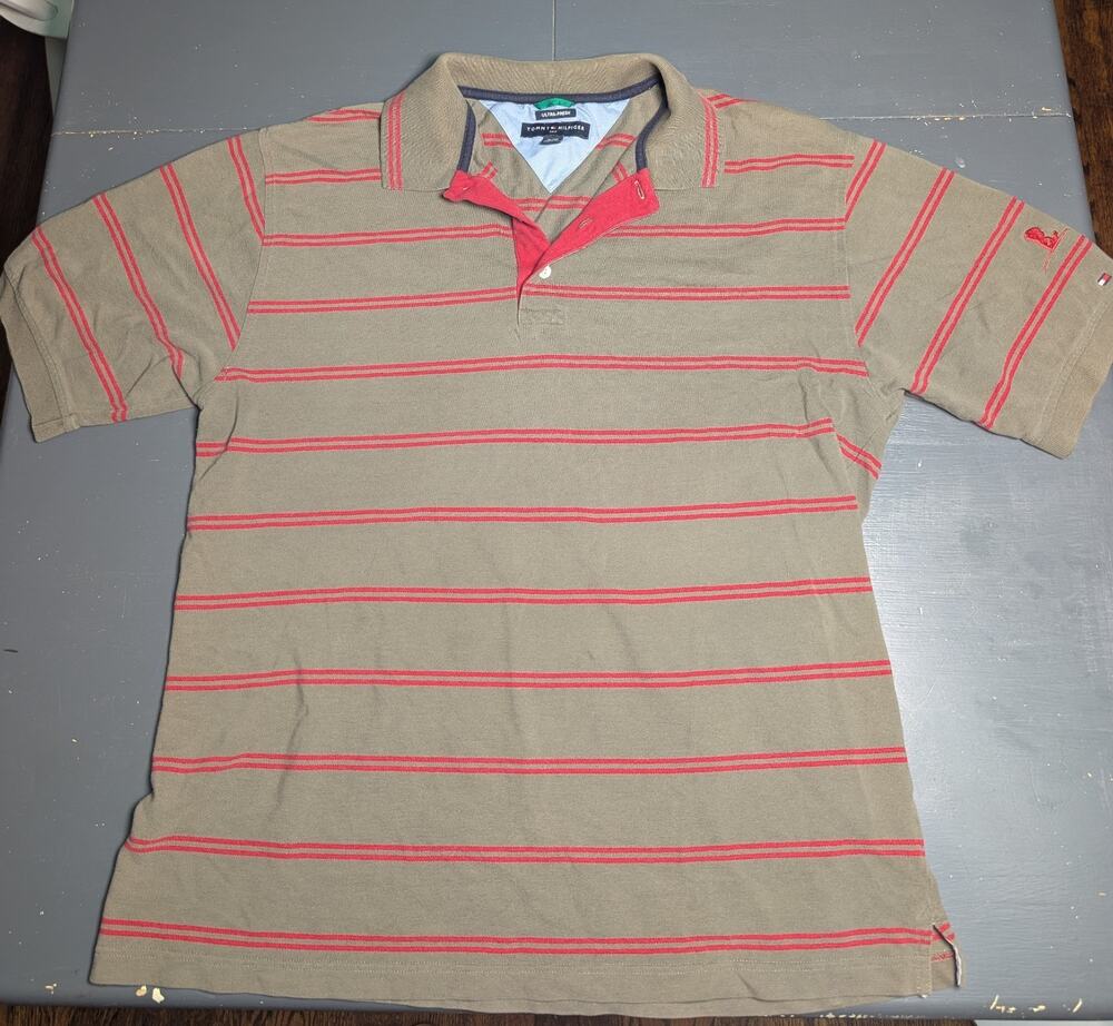 Tommy Hilfiger Golf Ultra-Fresh Men's Green/Red Striped Cotton Polo Shirt XL